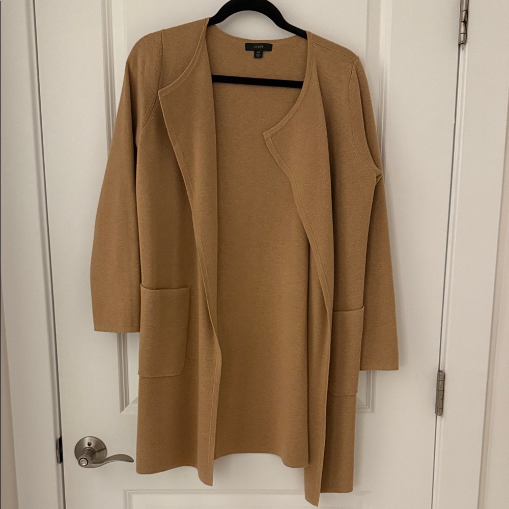 J. Crew Camel Open-Front Long Cardigan Sweater